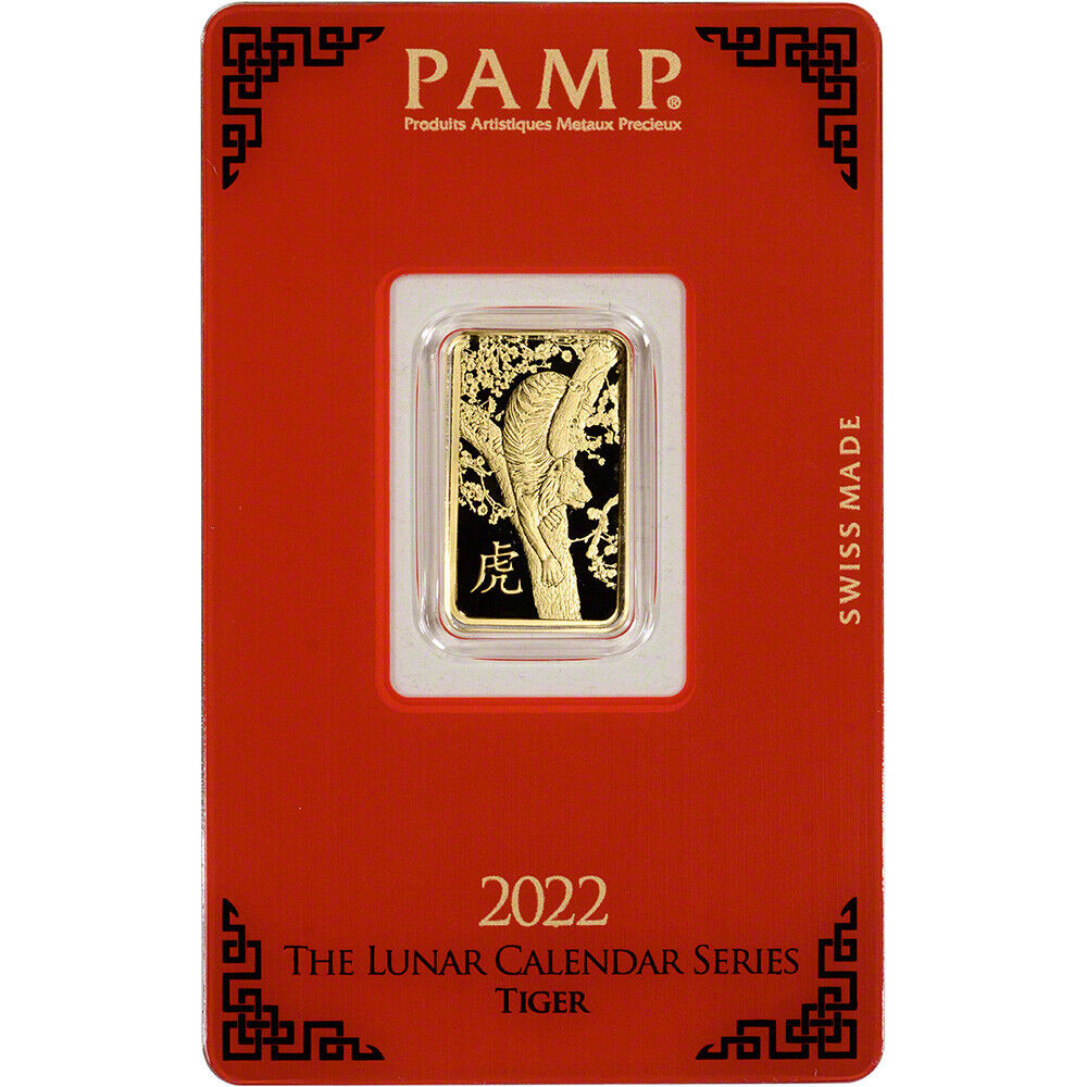 5 gram Gold Bar - PAMP Suisse - Lunar Year of the Tiger - 999.9 Fine in Assay