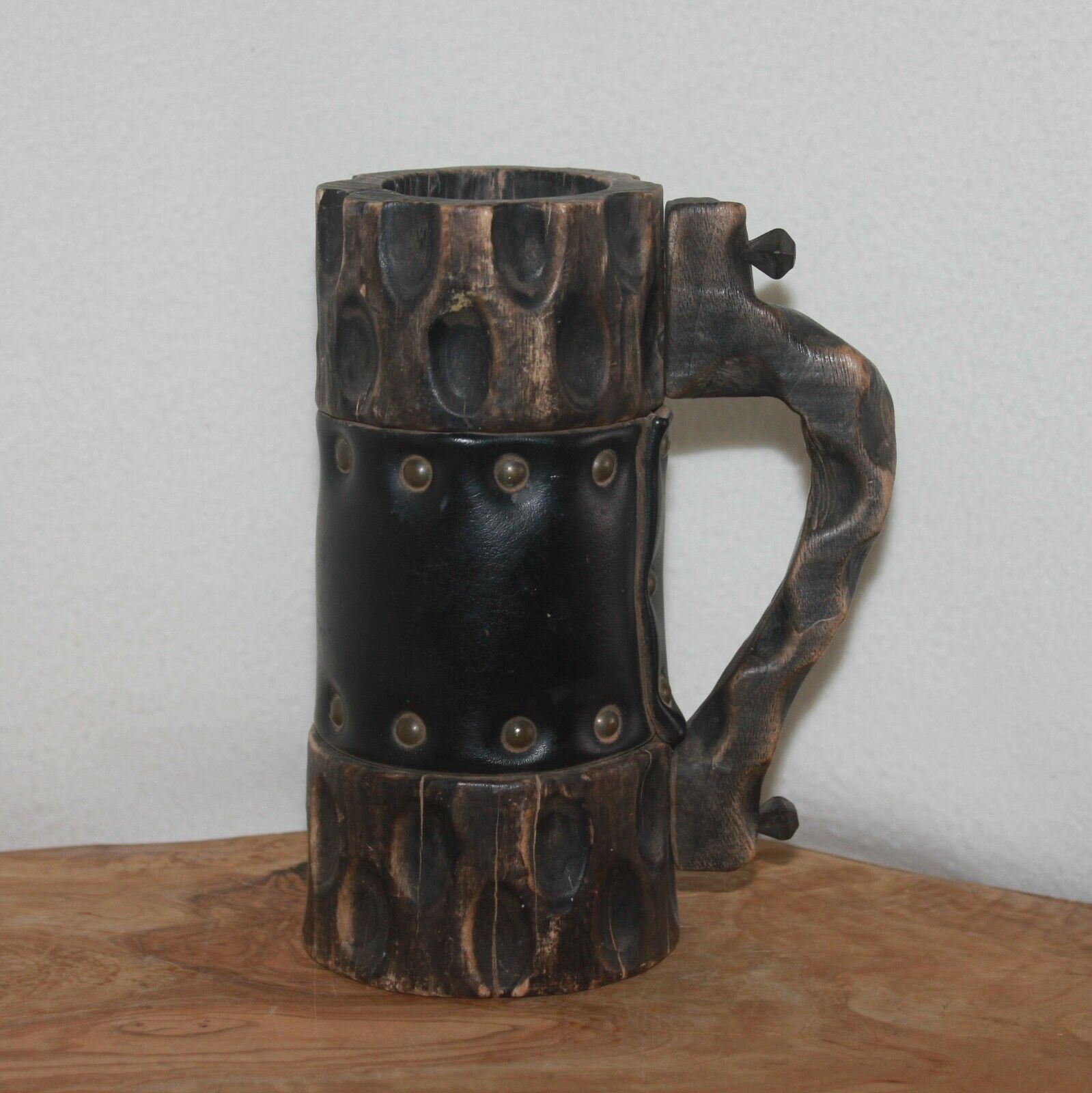 Vintage Hand Carved Wood Medieval Style Mug Tankard - Made In Spain