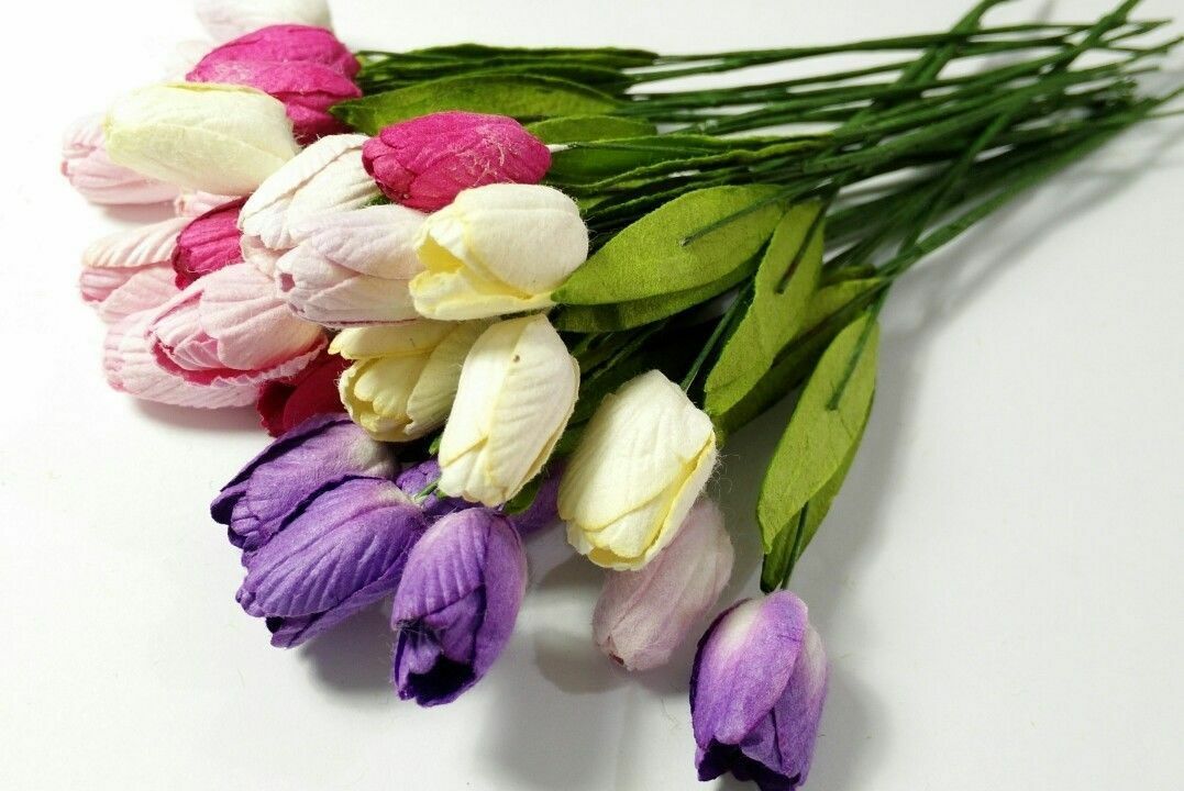 10 Tulip Paper Flower Artificial Flower Scrapbooking Card Crafts Wedding 12mm