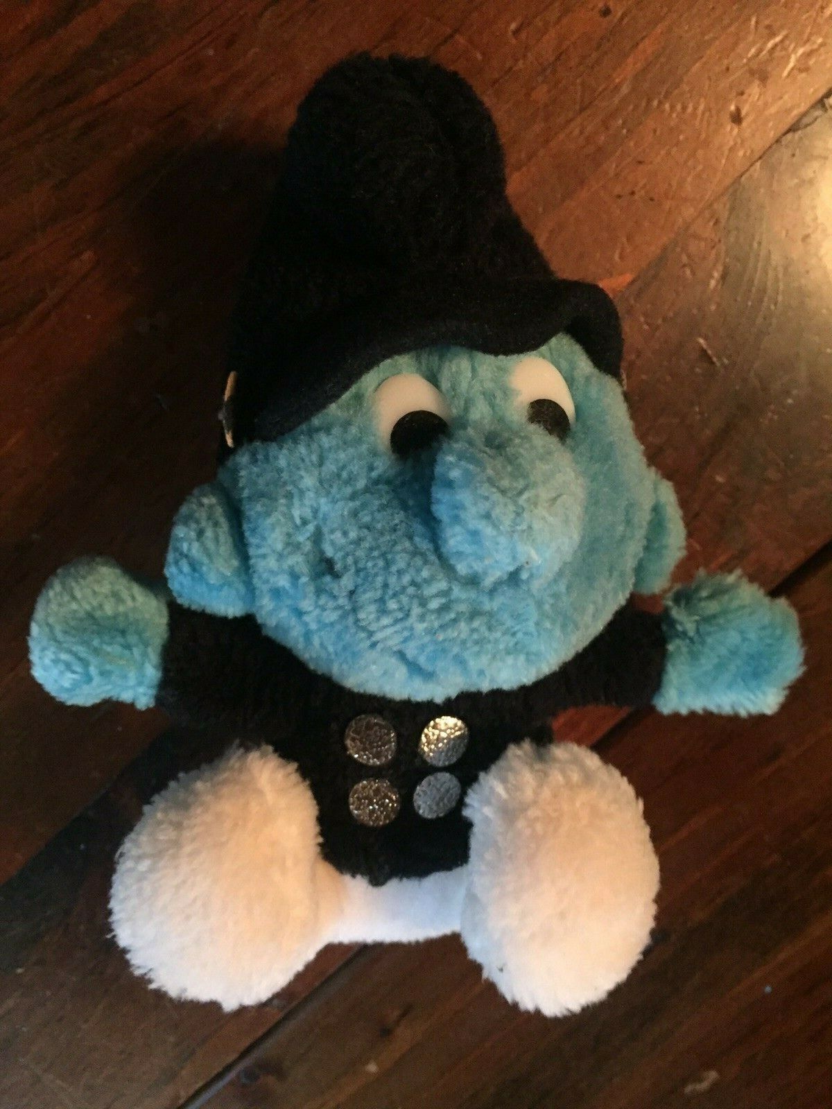 Vtg Berrie Smurf 7" Soft Stuff Toy Rare Black Hat & Jacket
