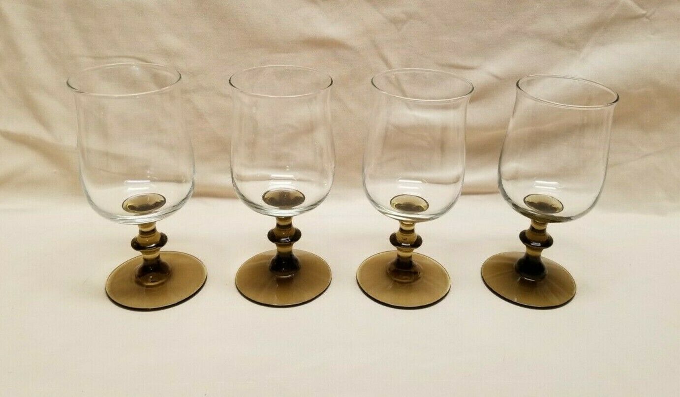 4 Vintage Libbey Tulip Brown Water Glasses Goblets