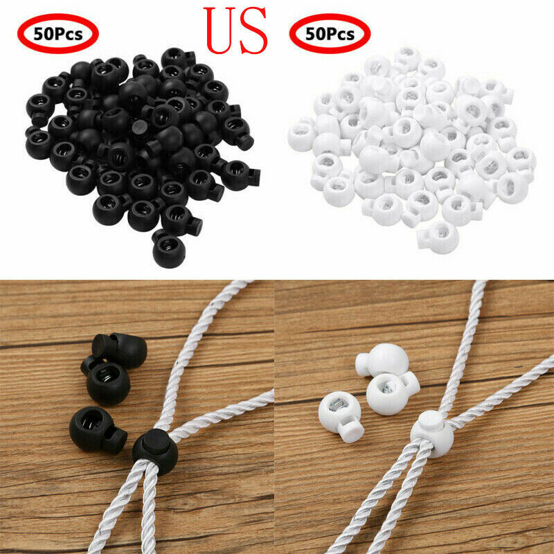 100 Plastic Spring Loaded Round Toggle Stopper Cord Locks End Single Hole Rope