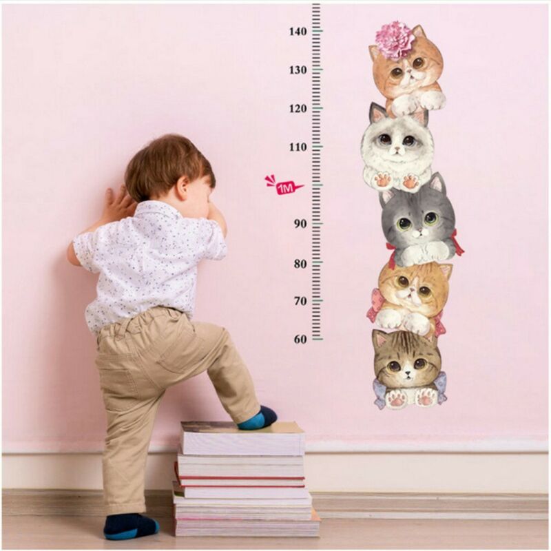 Kids Children Height Growth Chart Measure Wall Sticker Home Decor Cute Cats E