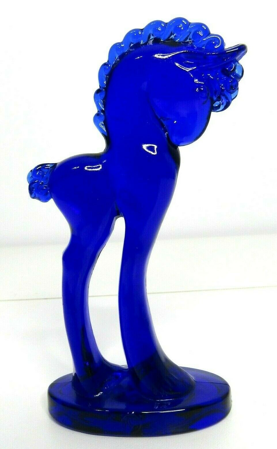 Vintage Mosser Cobalt Blue Glass Trojan Horse Pony Figurine 5-1/2