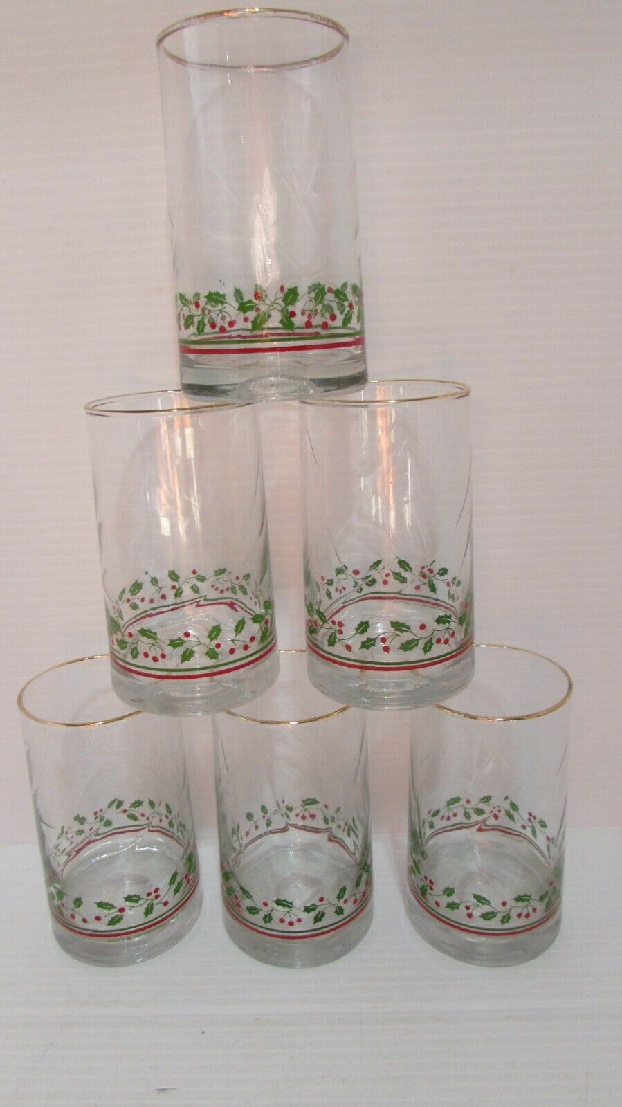 Vtg Set Of 6 Arby's Libby Holiday Holly Berry 5 1/2"  Tall Glass Tumblers