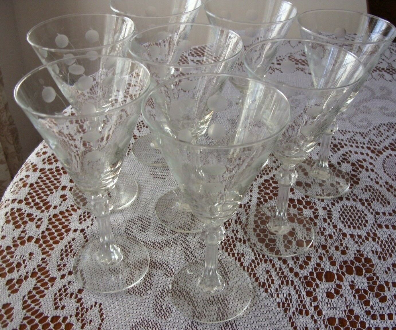 Libbey Clear Gray Cut Dots 3010-1 Vintage Water Goblets Stemware-set Of 8-vgc