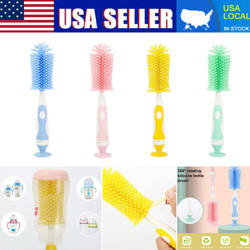 Silicone Bottle Brush 360° Rotation Baby Pacifier Cup Nipple Cleaning Brush New