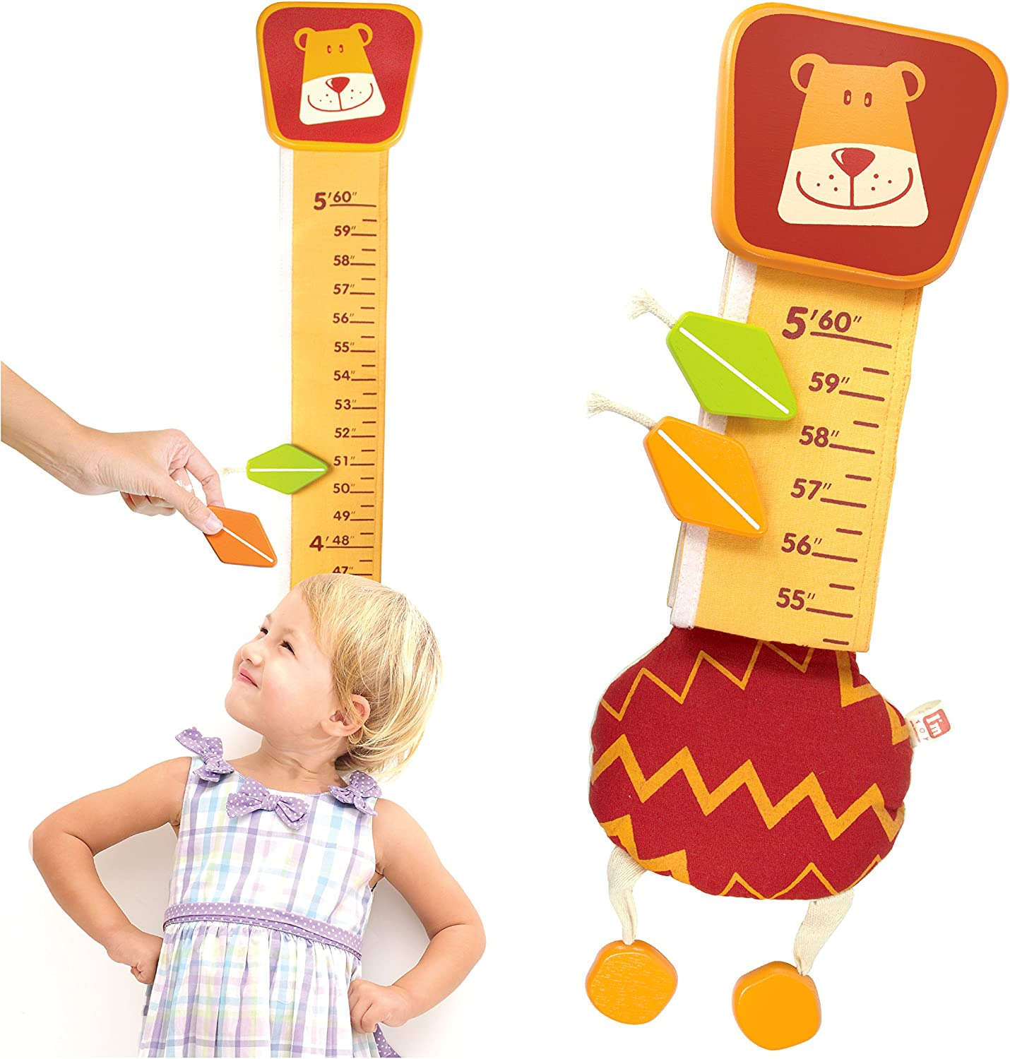 Wood and Fabric Wall Growth Chart, Height Measurement, Scale, Ruler for Kids (Li
