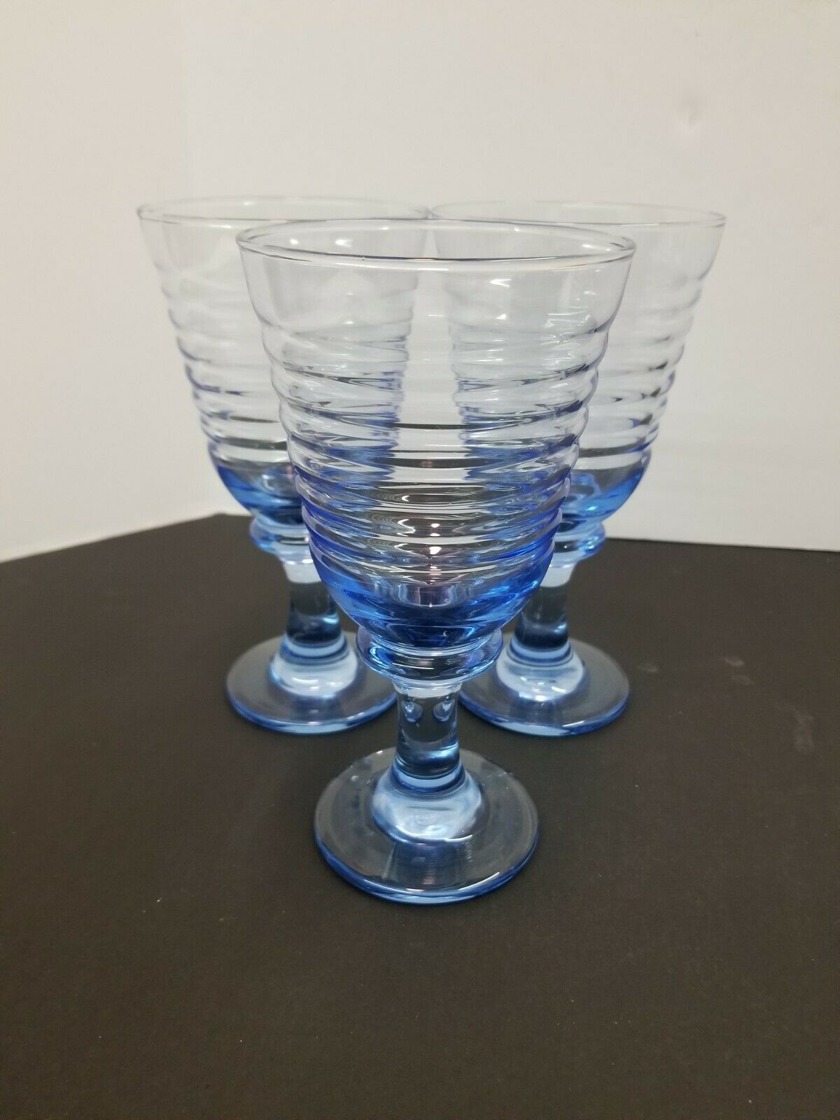 Vintage set Of 3 Libbey Sirrus Blue Water Goblets