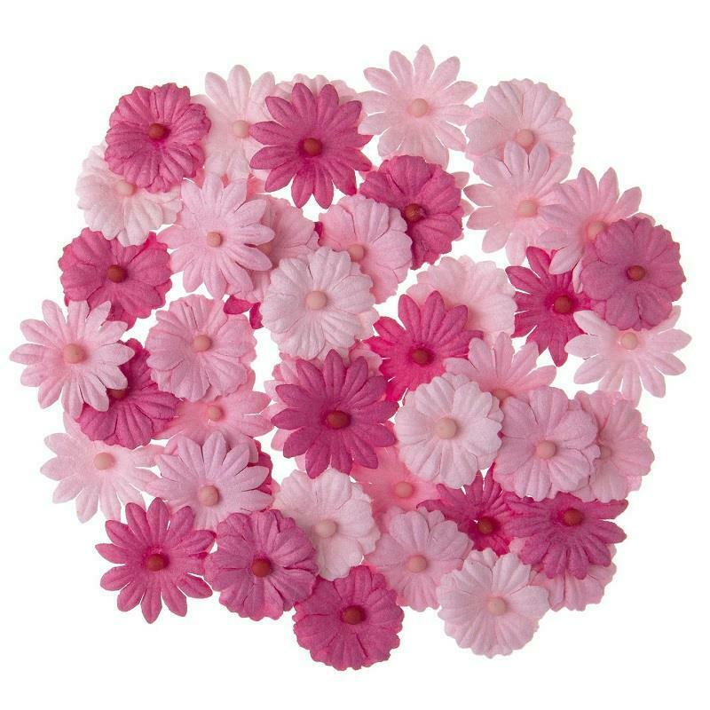 Darice 48 pc Button DAISY MIX PINK Floral Embellishment Paper Flowers 30062054