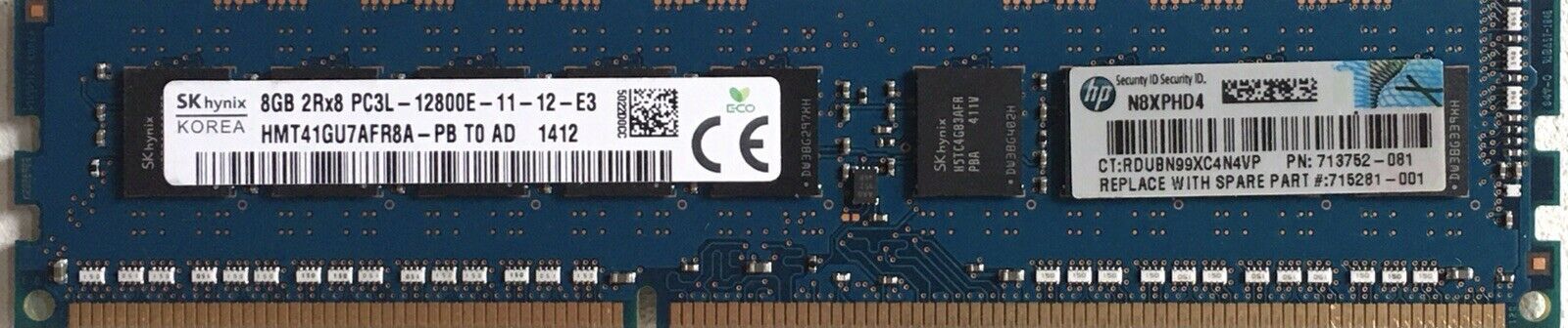 8GB HYNIX PC3L-12800E DDR3 2RX8 1.35V ECC UNBUFFERED Memory HMT41GU7AFR8A-PB