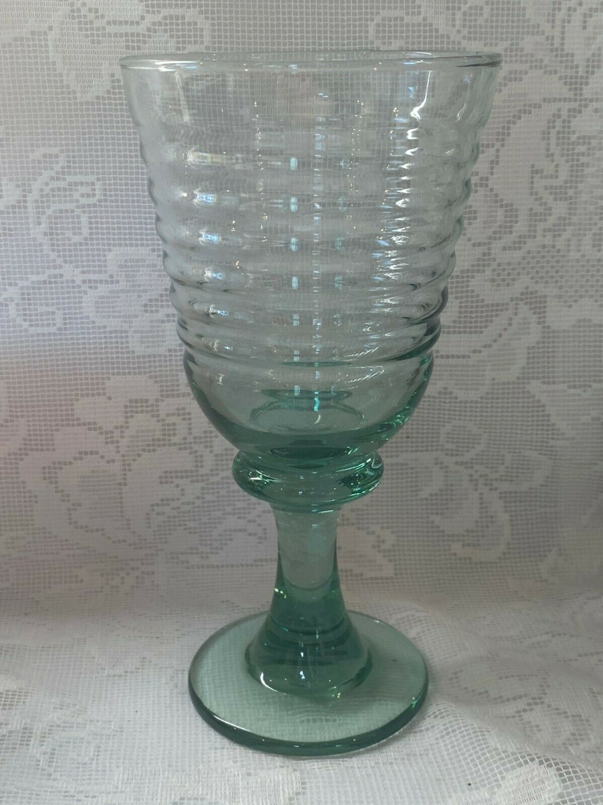 Vintage LIBBEY'S ROCK SHARPE Sirrus Aqua/Sage Green Blown Glass Water Goblet