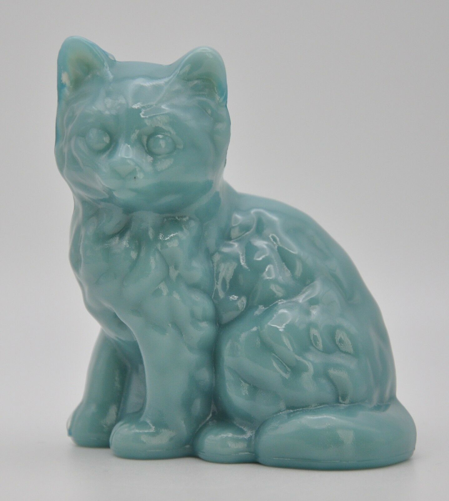 Mosser Glass Kitten Kitty Fluffy Sitting Blue Glass Figurine