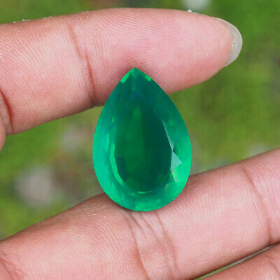 27.43ct/25x17.3x10.5mm.green Emerald Doublet Pear Shape Gemstone Rare Aaa+++