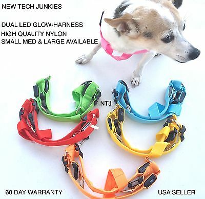 NTJ LED GLOW-IN-THE-DARK HARNESS dog pet night safety adjustable flash light up