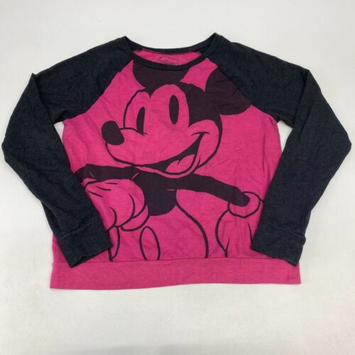 Disney Mickey Mouse Sweatshirt Youth XL/15-17 Long Sleeve Pink Gray Cotton Blend
