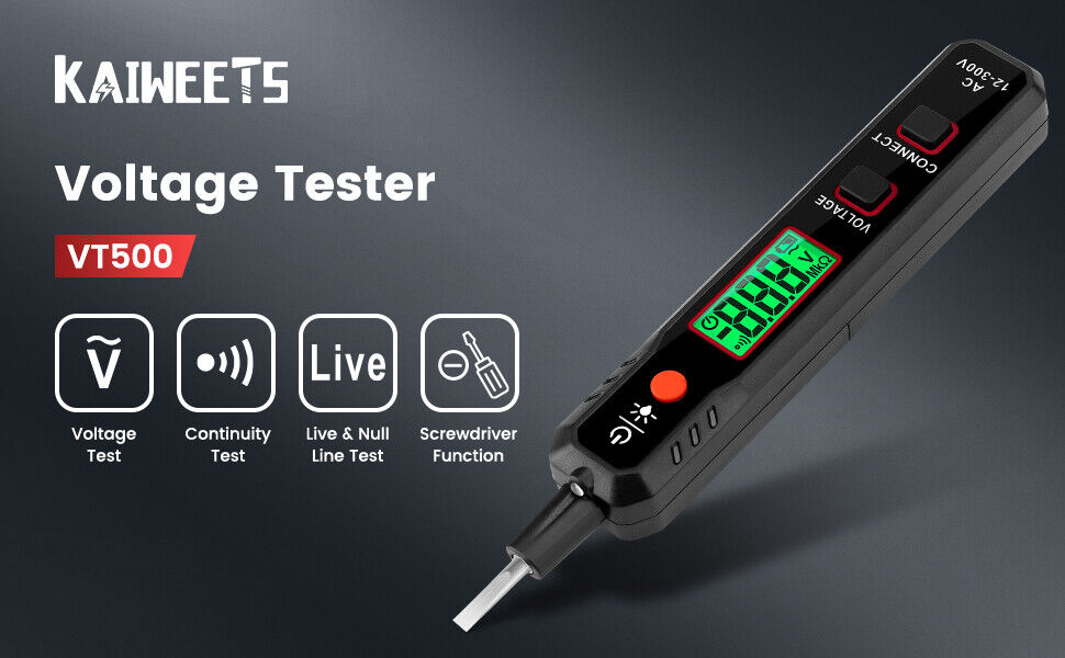 KAIWEETS VT500 Voltage Tester Dual-Use Contact Voltage Detector LCD Display PEN