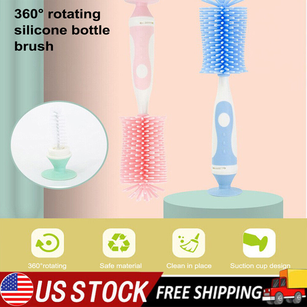 Baby Bottle Brush Nipple Cup Glass Washing 360° Plastic Handle Cleaning Tools