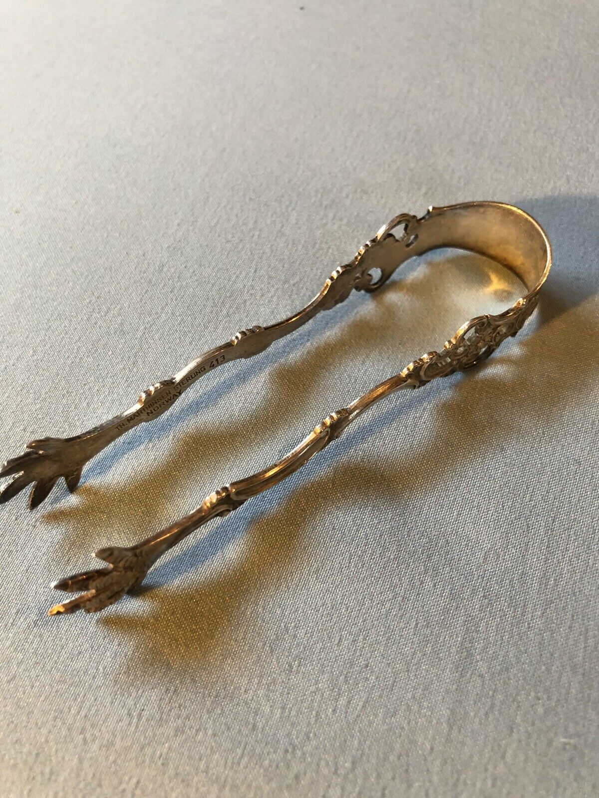 Antique Sterling Sugar Tongs Th Marthinsen Norway 413