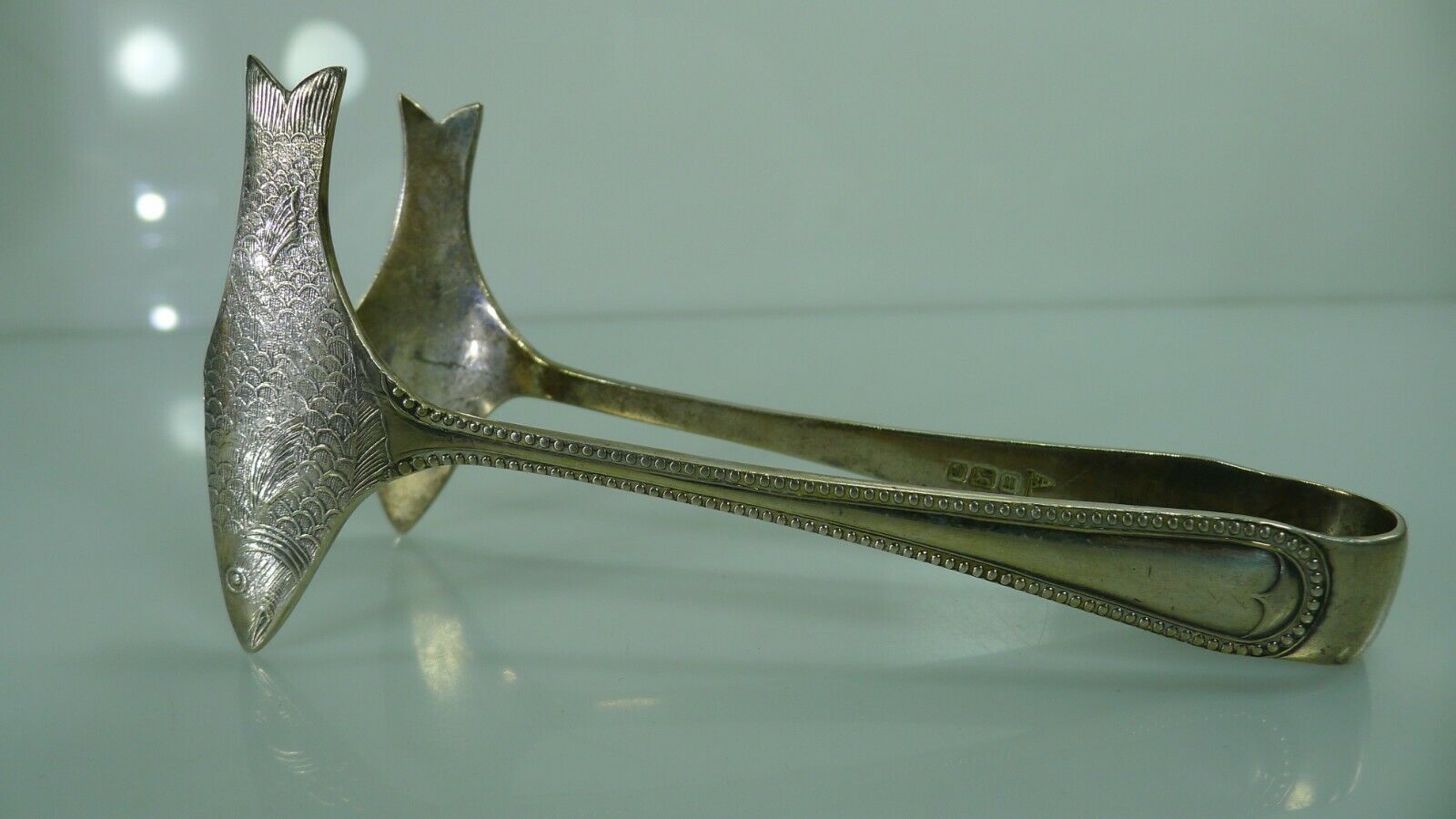 RARE ANTIQUE FISH SHAPED TONGS BRITISH STERLING SILVER FULLY HALLMARKED