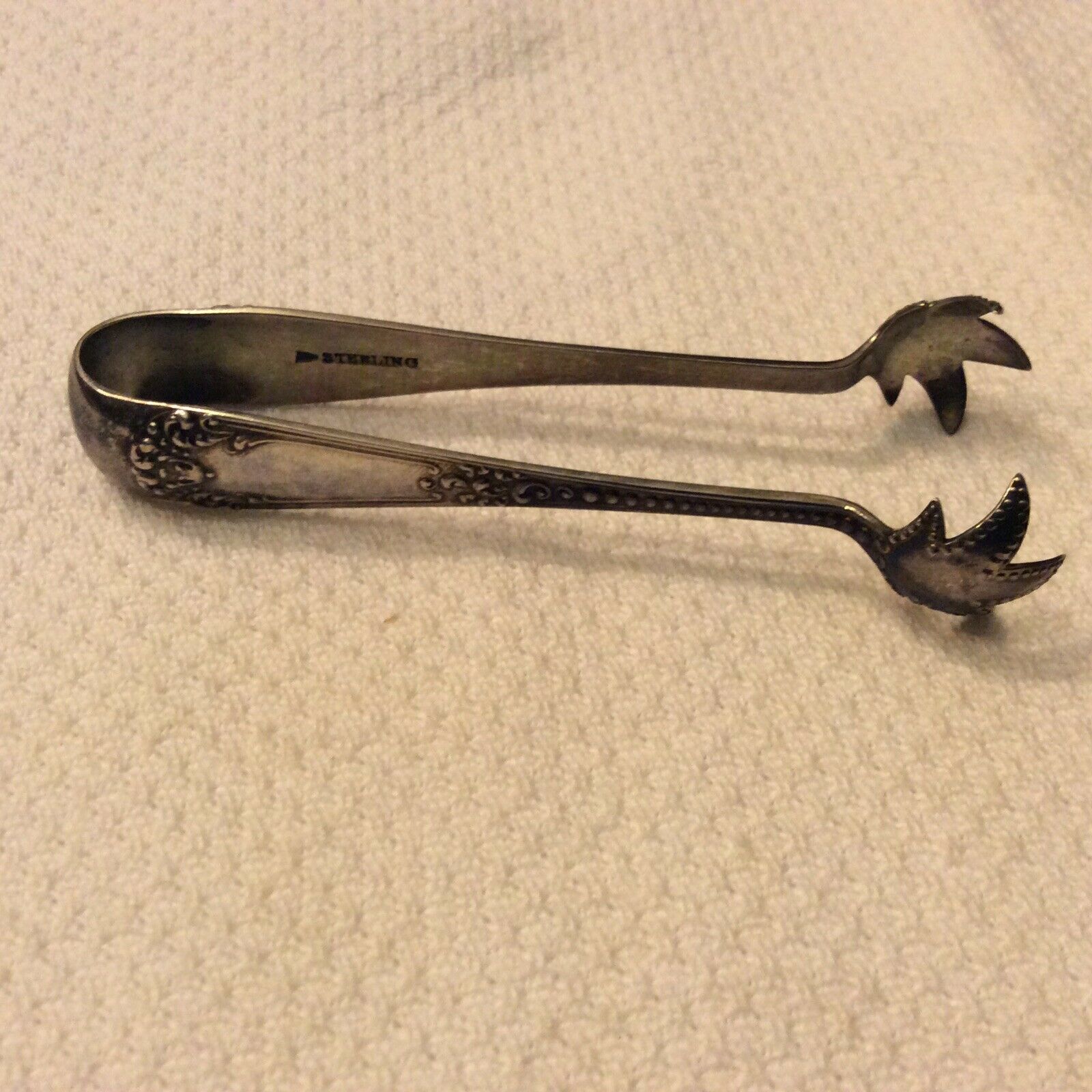 Vintage Antique Sterling Silver Claw Foot Sugar Cube Tongs, 3 1/4” Long