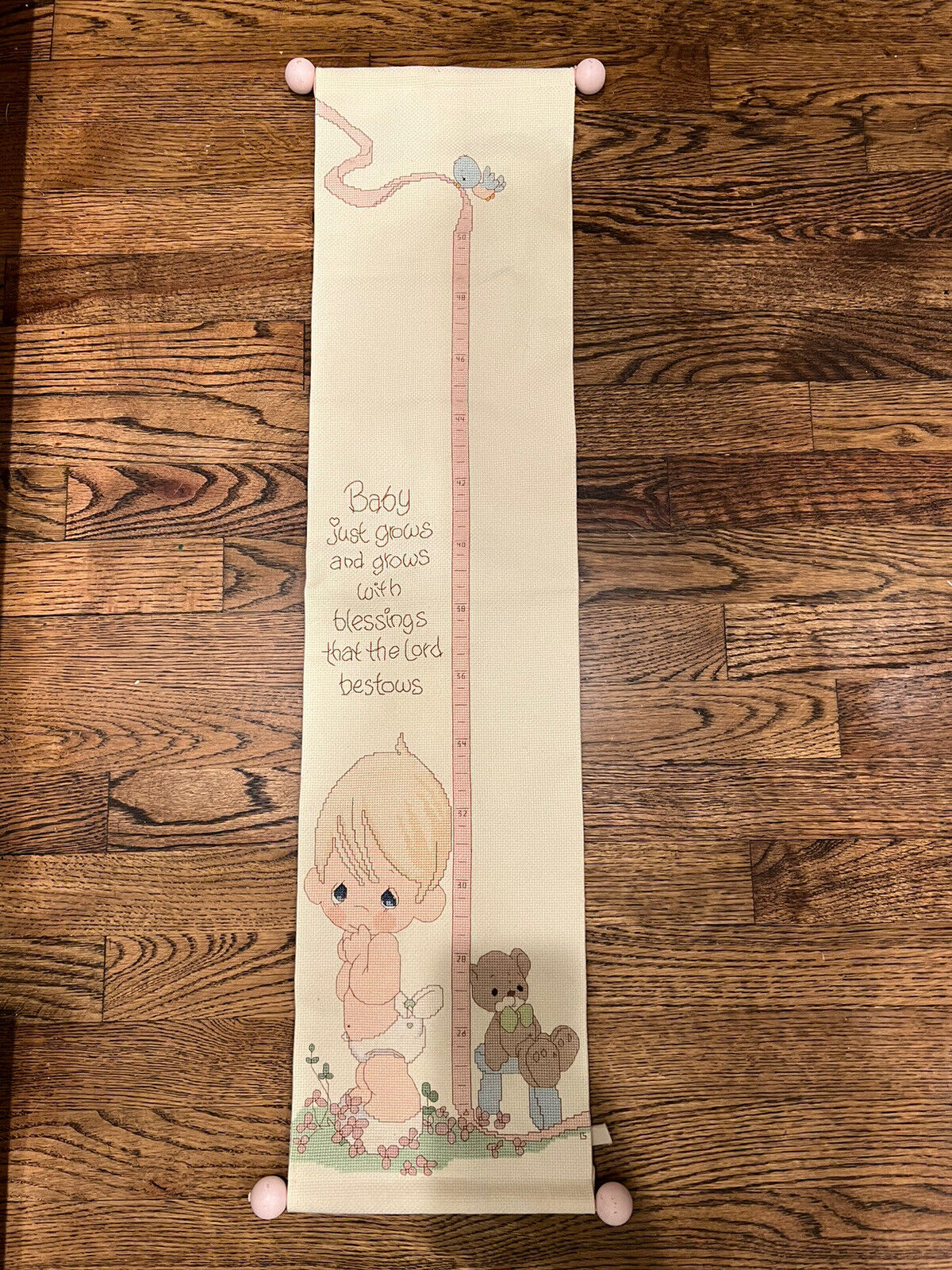 Vintage Precious Moment Growth Height Chart Toddler Banner Tapestry Wood