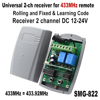 Universal 2-ch receiver 433.92mhz DC 12-24V garage door gate remote 433 receiver