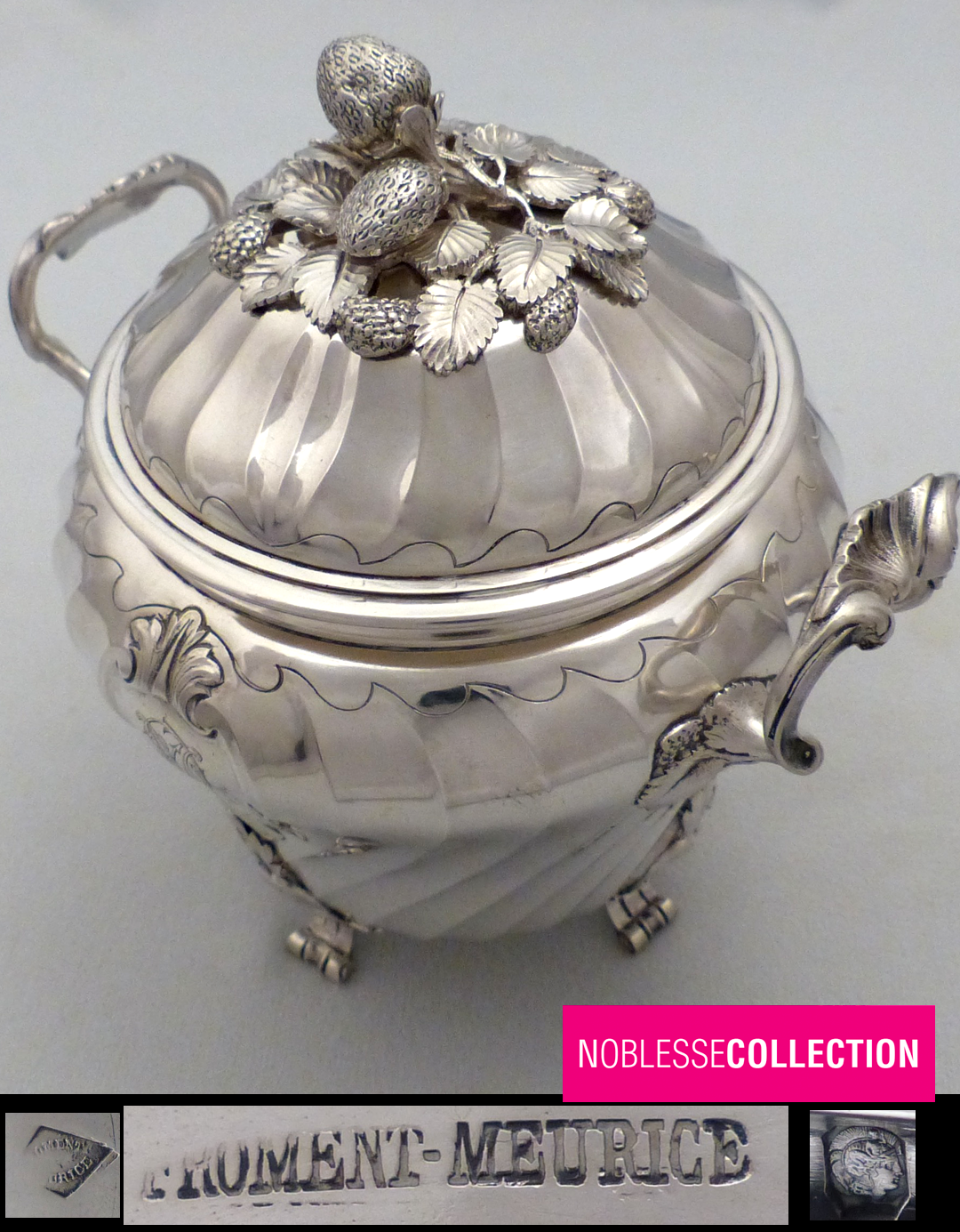 Froment-meurice Rare Antique 1840s French Sterling Silver & Vermeil Sugar Bowl