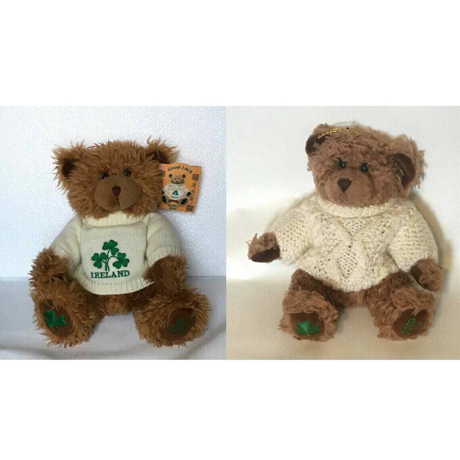 2-teddy Bear Plush Rory Bear Good Luck Sweater Shamrock Ireland Brown