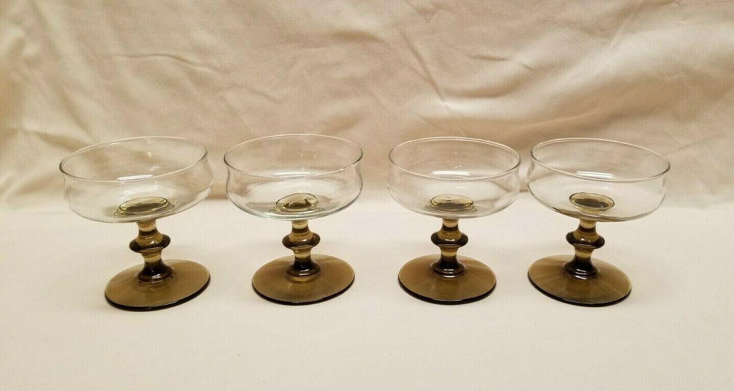 4 Vintage Libbey Tulip Brown Champagne Tall Sherbet